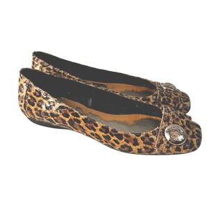Anne Klein iFlex Leopard‎ Print Ballet Flats Medallion Accent Women Shoes